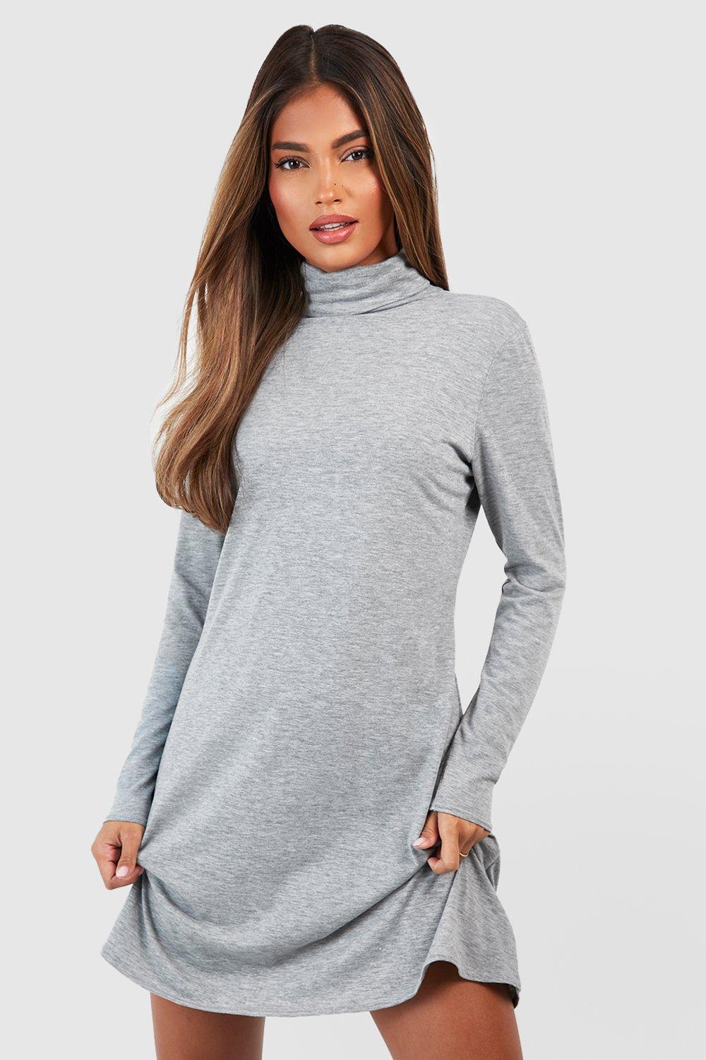 Jersey Knit Turtleneck Swing Dress boohoo